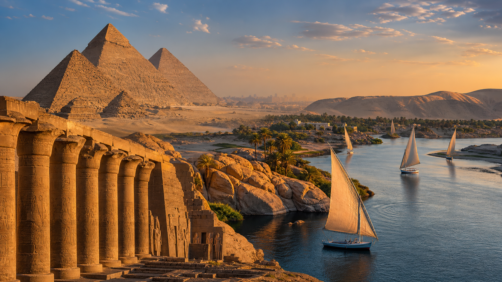 Cairo pyramids, Luxor temples and Aswan Nile scenery route guide